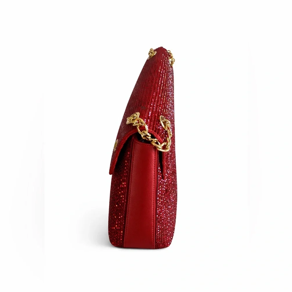Elegant Red Clutch with Gold Chain